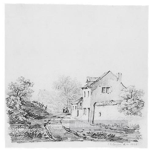 Village Landscape farm Thomas Sidney Cooper black and white Oil Paintings